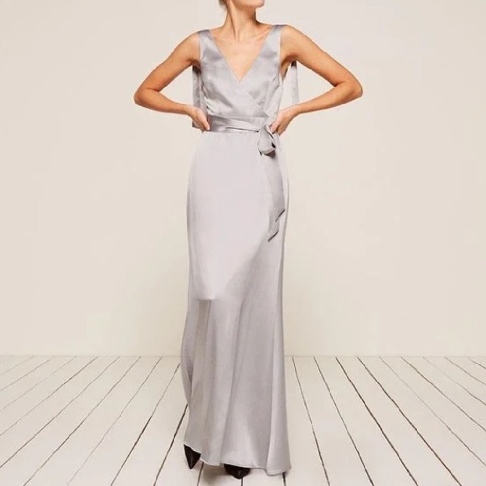 Reformation Silver Siena V-Neck Dress